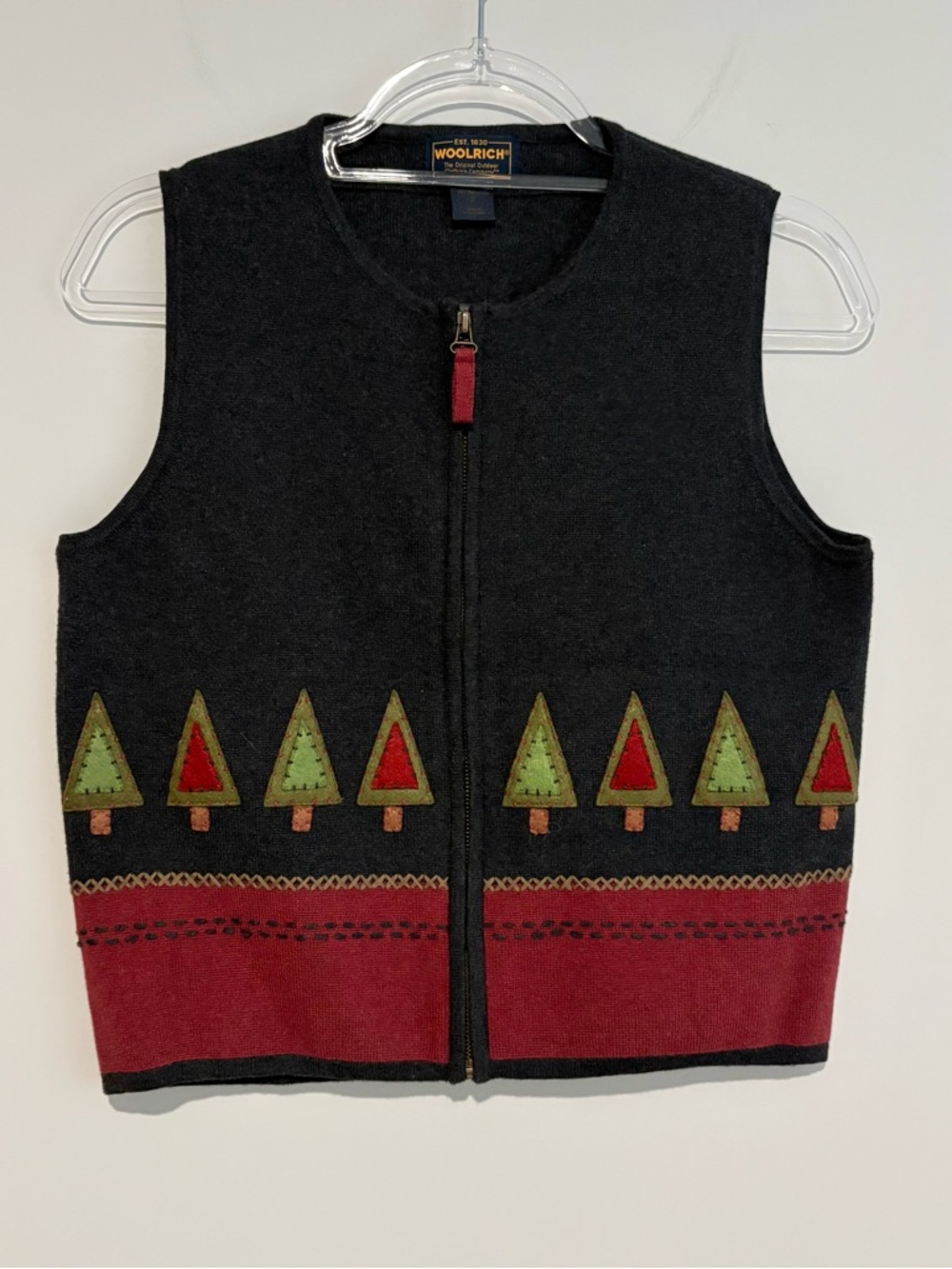 Woolrich Vintage Sweater Vest Womens Christmas Trees Artsy Stitched‎ grey Small
